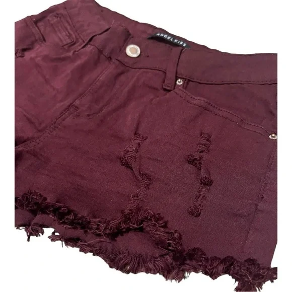 Angel kiss burgundy distressed frayed shorts juniors size 5 - Picture 4 of 5